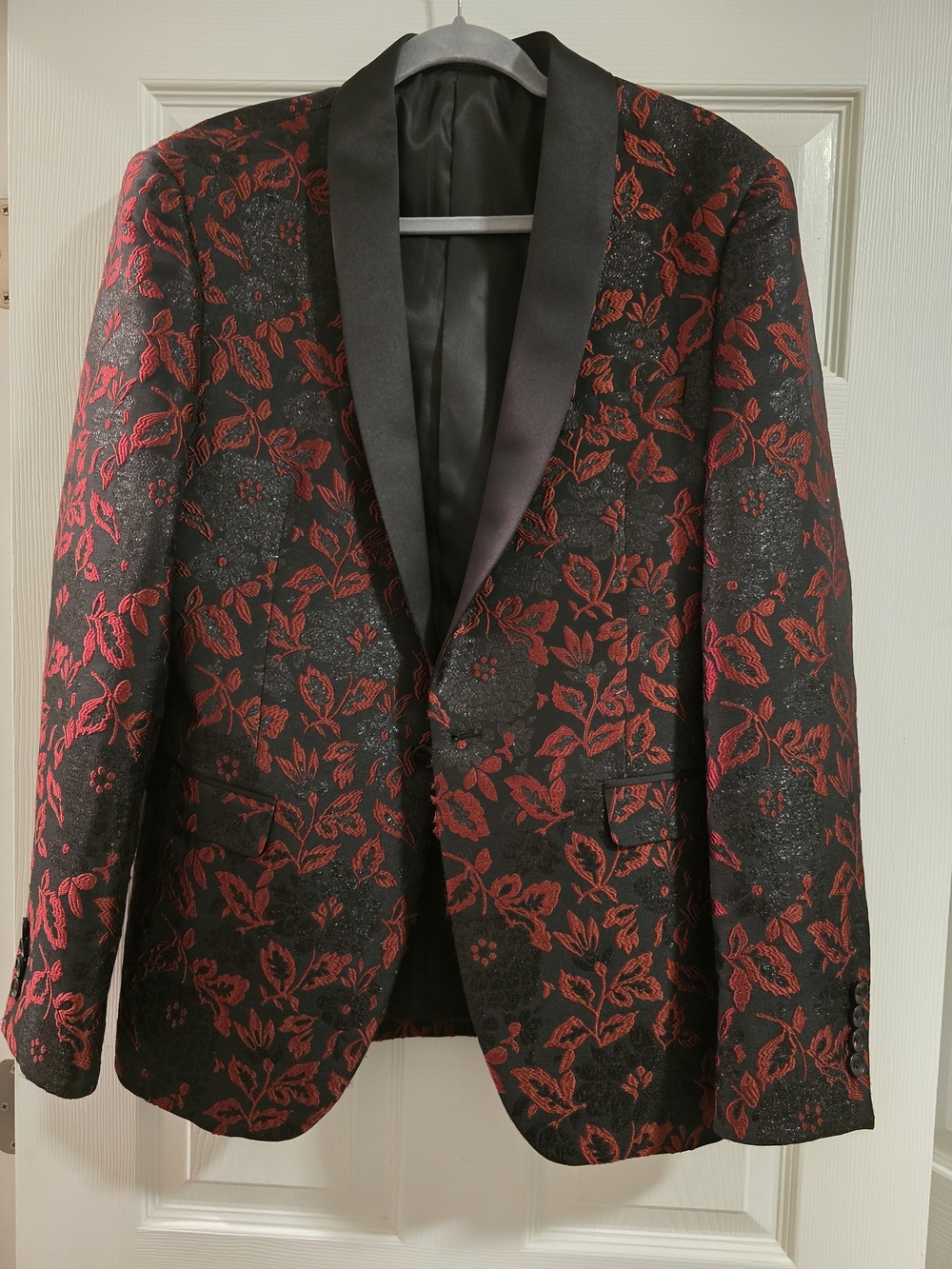 Maenza Men's Black & Red Floral Shawl Collar Blazer Size L
